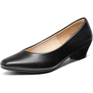 Dream Pairs Women's Black Pu Closed Pointed Toe Low Chunky Heel Pump Shoes